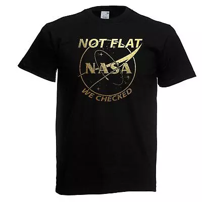 Buy Not Flat Nasa Checked Flat Earth Conspiracy Black Mens T Shirt • 12.95£