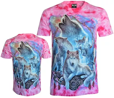 Buy Wolves Cosmic Night Dream Catcher Waterfall Glow In Dark Tie Dye T-Shirt By Wild • 15.99£