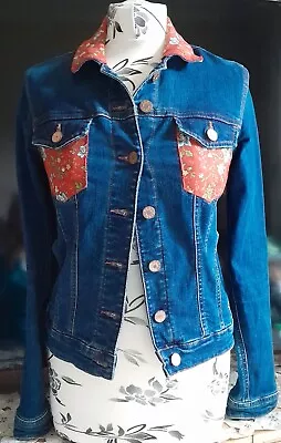 Buy Upcycled Vintage Denim Jacket With Red Floral Hand Stitched Panels 32  Chest • 29.99£