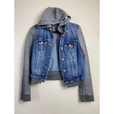 Buy AMERICAN EAGLE Womens Button Up Hoodie Blue Denim Jean Jacket Size Medium Cotton • 27.99£