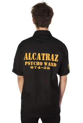 Buy Mens Black Gothic Retro Punk Alcatraz Psycho Ward Prison Shirt BANNED Apparel • 31.99£