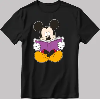 Buy Mickey Mouse Reading Short Sleeve White-Black Men's / Women's T Shirt N530 • 11£