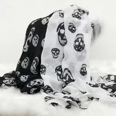 Buy Shawl Halloween Women Silk Scarf Hair Tie Band Skull Scarf Head Shawls • 4.43£