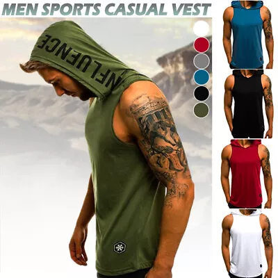 Buy Mens Sleeveless Pullover Vest Casual Gym Fitness Hooded Tank Tops Muscle T-Shirt • 8.25£