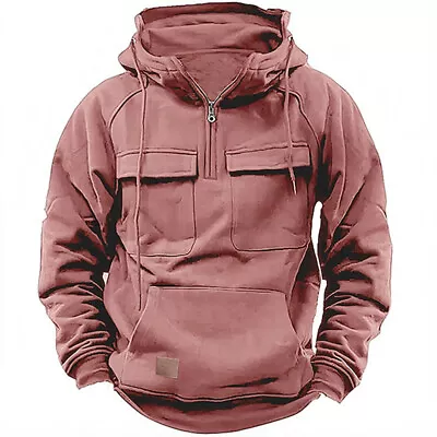 Buy Mens Cargo Hoodies Tops Combat Work Military Solid Baggy Zip Hooded Sweatshirt • 22.99£