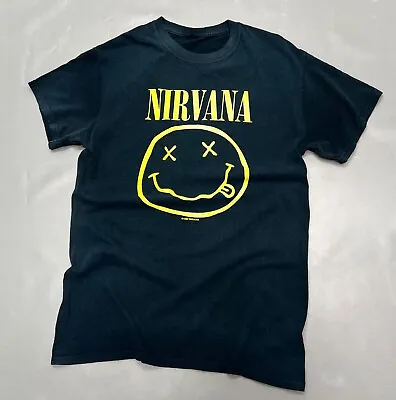 Buy Rare Vintage Men's Nirvana Shirt Black Smiley Face Band Concert Grunge 1992 S/M • 53.80£