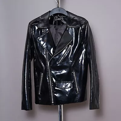 Buy Black PVC Biker Jacket Mens UK 38 S Goth Rock Punk Moto Vinyl Fetish Faux Patent • 69.99£