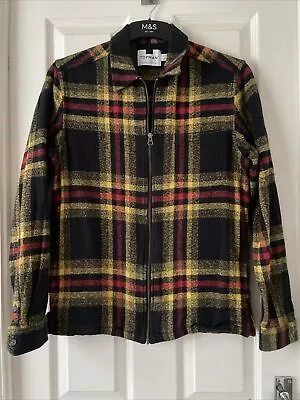Buy Topman Small Black Yellow Red Check Plaid Zip Jerkin Jacket Shacket 100% Cotton • 9.99£