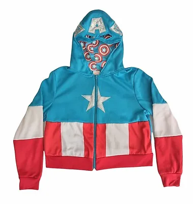 Buy Marvel Comics Hoodie Womens L Crop Long Sleeve Zip Up American Dream Cpt America • 12.06£