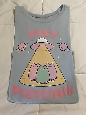 Buy Pusheen Graphic T-shirt Just Visiting Space Ship Front Back Print Blue 4X • 11.37£