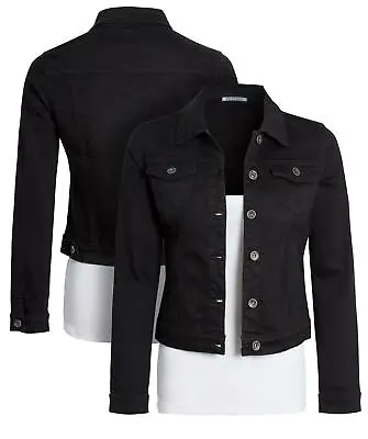 Buy Womens Denim Jacket Black Jeans Jackets Size 14 8 10 12 6 Stretch • 22.95£