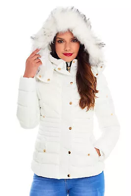 Buy Ladies Jacket Women Leather Zip Up Hooded Slim Biker Bomber Jackets Faux Fur • 49.99£