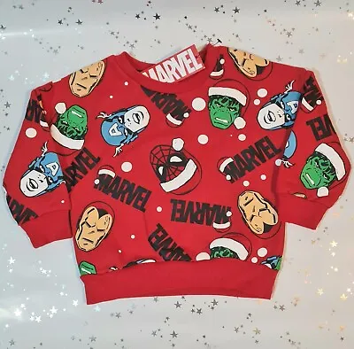 Buy Bnwt Boys Marvel Red Christmas Sweatshirt Jumper Age 18-24 Mths 1.5-2 Yrs Hulk • 10.99£