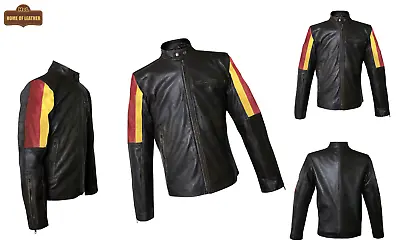 Buy German Flag Cafe Racer New Genuine Leather Distressed Brown For Mens Wear Jacket • 126.14£