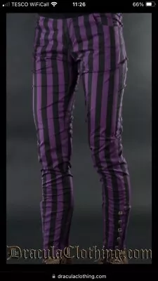 Buy DRACULA CLOTHING Pinstripe Steampunk Trousers Purple/black M/L 14-16 • 30£