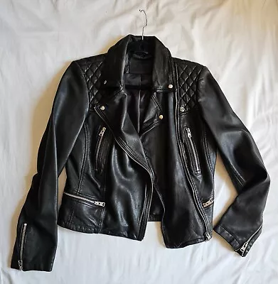 Buy All Saints Womens Black  Catch  Leather Biker Jacket Coat Uk 14 New • 150£