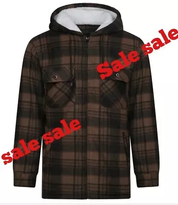 Buy Mens Fleece Lined Padded Hooded Shirt Sherpa Thick Jacket  Fur Lumberjack Work • 18.99£