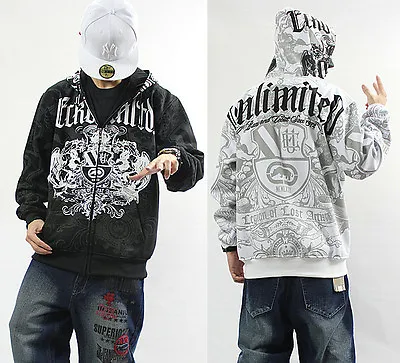 Buy Men's Ecko Unltd Hip Hop Zipper Cotton Lining Warm Hoodie Graffiti Print Sweater • 34.56£