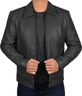 Buy Black Leather Jacket Stylish Men's Genuine Lambskin Real Racer Studded Coat • 121.32£