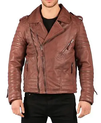 Buy Mens Cross Zip Vintage Retro Biker Jacket Black Real Leather Urban Slim Fit • 98.99£