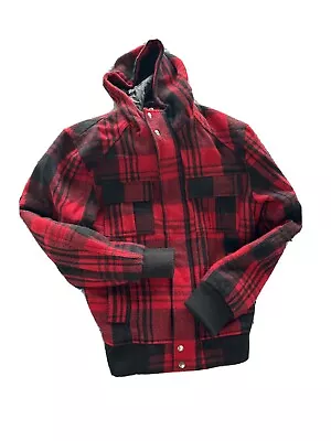 Buy Burton Red And Black Check Wool Hooded Jacket Mens Small • 35£