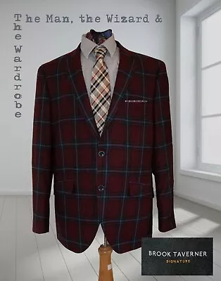 Buy Brook Taverner Mens Red Check Extra Fine Lambswool Jacket Size 44R BNWOT • 49.95£