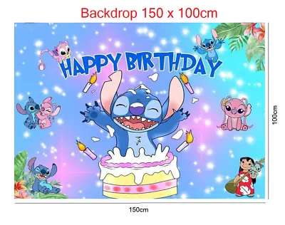 Buy Stitch Theme Large Backdrop 150 X 100cm- Reusable- Happy Birthday- Set 1 • 7.99£