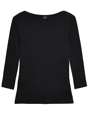 Buy Ex-M & S Black Slash Neck 3/4 Sleeve Fitted T-Shirt Top - NEW But Slight Seconds • 6.99£