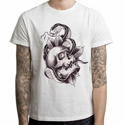 Buy Skull & Snake Tattoo Men's T-Shirt - Goth Emo Clothing Fashion • 14.95£
