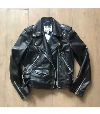 Buy WALTER BAKER NWT $698 Liz Leather Crop Moto Jacket Lambskin Sz XS • 109.46£