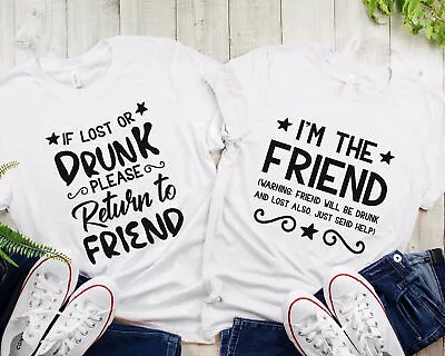 Buy Friend Matching Couple T-shirts - If Lost, Return To Bestie - Funny Drinking Tee • 9.99£