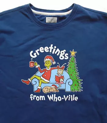 Buy Size XXL Life Is Good Greetings From Who-Ville Grinch Christmas Navy Sweatshirt • 21.72£