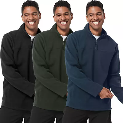 Buy Mens Half Zip Fleece Jacket Winter Long Sleeve Pullover Warm Jumper Sweater Tops • 11.99£