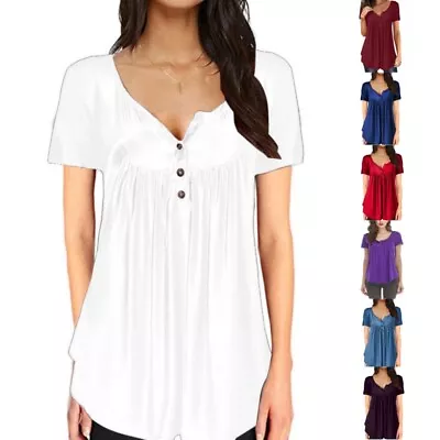 Buy Womens Casual V-neck Pullover Ladies Loose Tops Tunic Work T-Shirts Blouse Tee • 8.49£