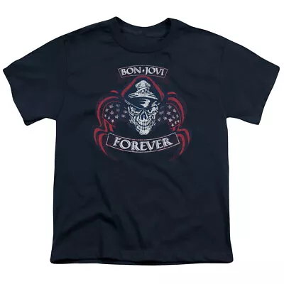 Buy Bon Jovi Forever Skull Kids Youth T Shirt Licensed Music Merch Rock Tee Navy • 13.77£