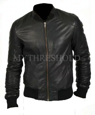 Buy Mens Biker Bomber Style Genuine Real Lambskin Leather Jacket • 84.99£