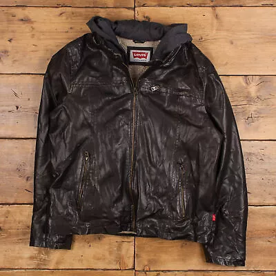 Buy Vintage Levi's Leather Jacket L Faux Fur Lined Dad Brown Zip • 49.99£