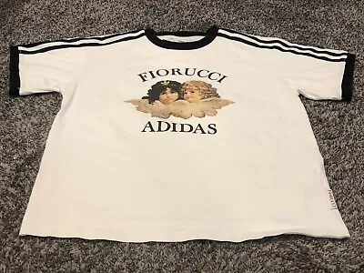 Buy ADIDAS FIORUCCI CHERUBS GRAPHIC CROPPED T-SHIRT In WHITE SIZE 40 MED/LGE • 21.26£
