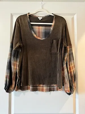 Buy POL Clothing Womens Distressed Plaid Flannel Long Sleeve Blouse Brown Small • 37.63£
