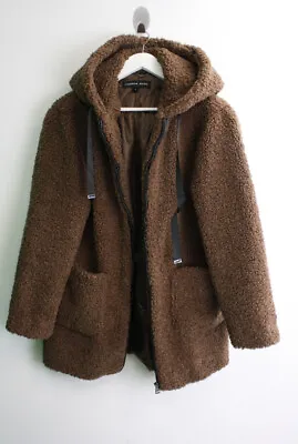Buy Andrew Marc Brown Teddy Style Coat Jacket Size M Hooded  • 13.50£