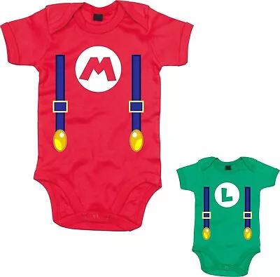 Buy Super Mario & Luigi Matching  New-born Baby Bodysuit Romper Babies T-Shirt Tee • 10.99£