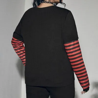 Buy Black And Red Striped Long Sleeve Tee • 7.24£