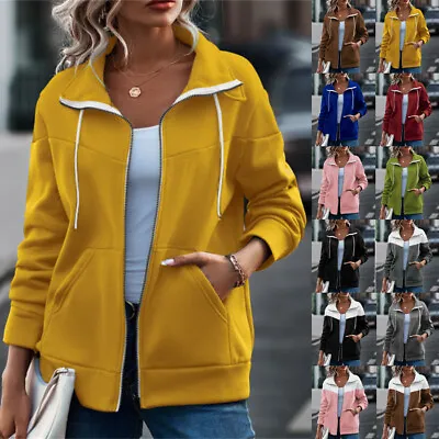 Buy Ladies Fleece Hoodies Full Zip Pocket Coat Jacket Plus Size 6-24 Patchwork Hoody • 10.99£