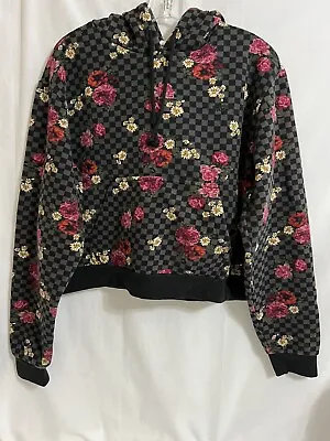 Buy Vans Floral Checkerboard Pullover Crop Fleece Pocket Hoodie Women's Size Large • 7.89£