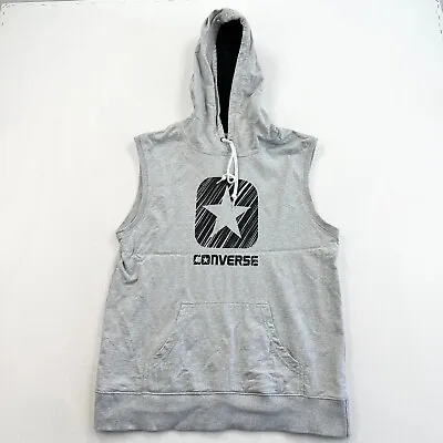 Buy Converse All Star Jumper Mens XL Grey Sleeveless Hoodie Center Print Skater Y2K • 9.30£