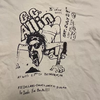 Buy GG Allin Rare Concert Flyer Shirt Live At Wallys Bethlehem PA White S 7-29-89 • 28.94£