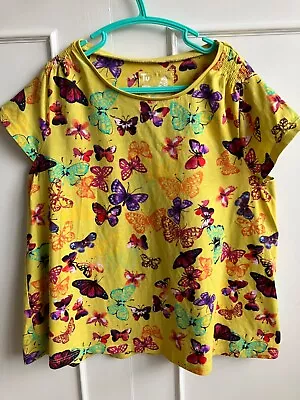 Buy Girls Age 9yrs Yellow Flare Out Butterfly Design T-shirt Sleeveless Multi Colour • 3.50£