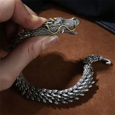 Buy Unique Vintage 3D Handmade Metal Dragon Bracelet Gothic Jewelry For Men Gifts • 8.87£