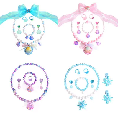 Buy Baby Girls Beads Necklace Set Fashion Mermaid Tail Pendant Kids Jewelry Play ** • 4.79£