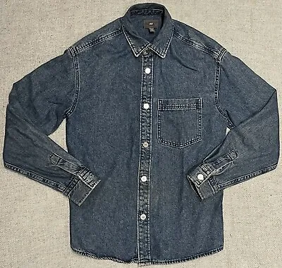 Buy Denim Shirt Blue Overshirt Jacket Metal Buttons Cotton Mens Small • 17.75£